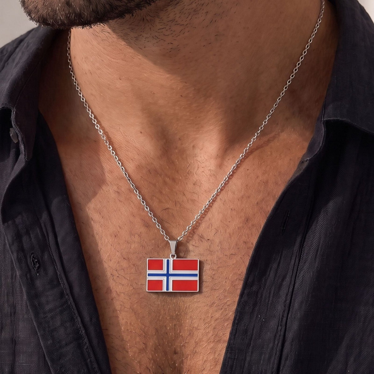Collier drapeau de Norvège unisexe, en acier inoxydable, pendentif émaillé aux couleurs du drapeau norvégien