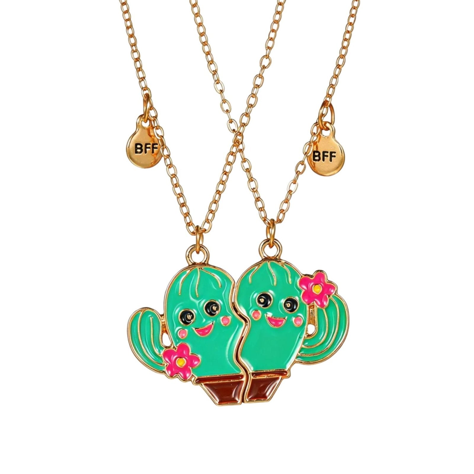 Collier duo meilleure amie, avec pendentif fleur de cactus, en alliage doré et résine