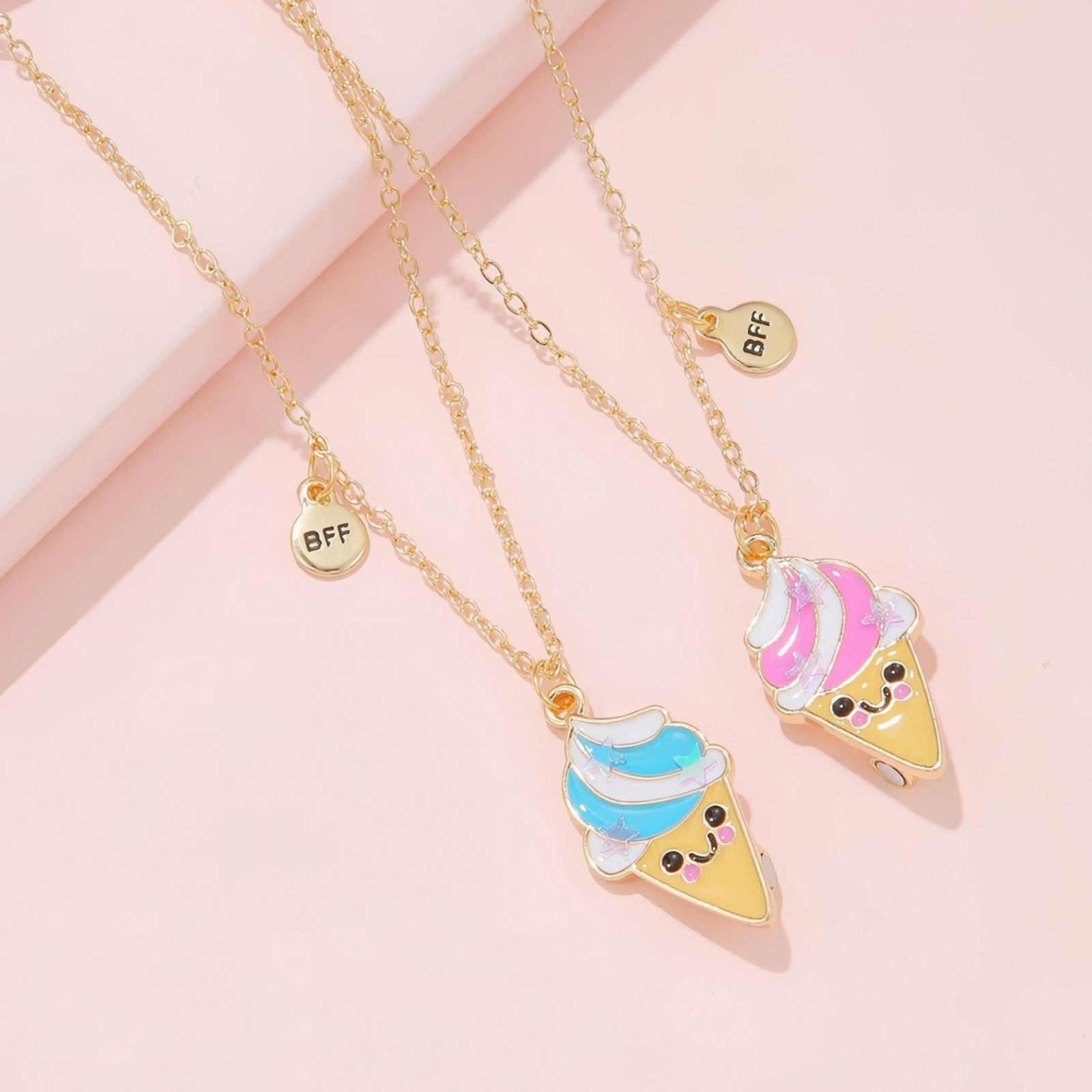 Collier duo meilleure amie, glace kawaii magnétique, en alliage et résine