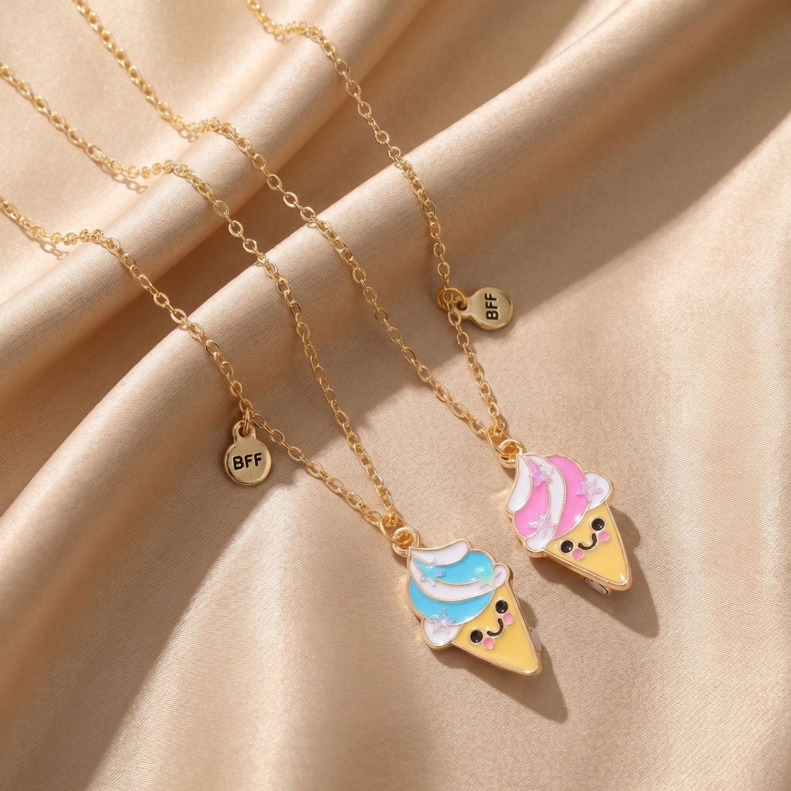 Collier duo meilleure amie, glace kawaii magnétique, en alliage et résine