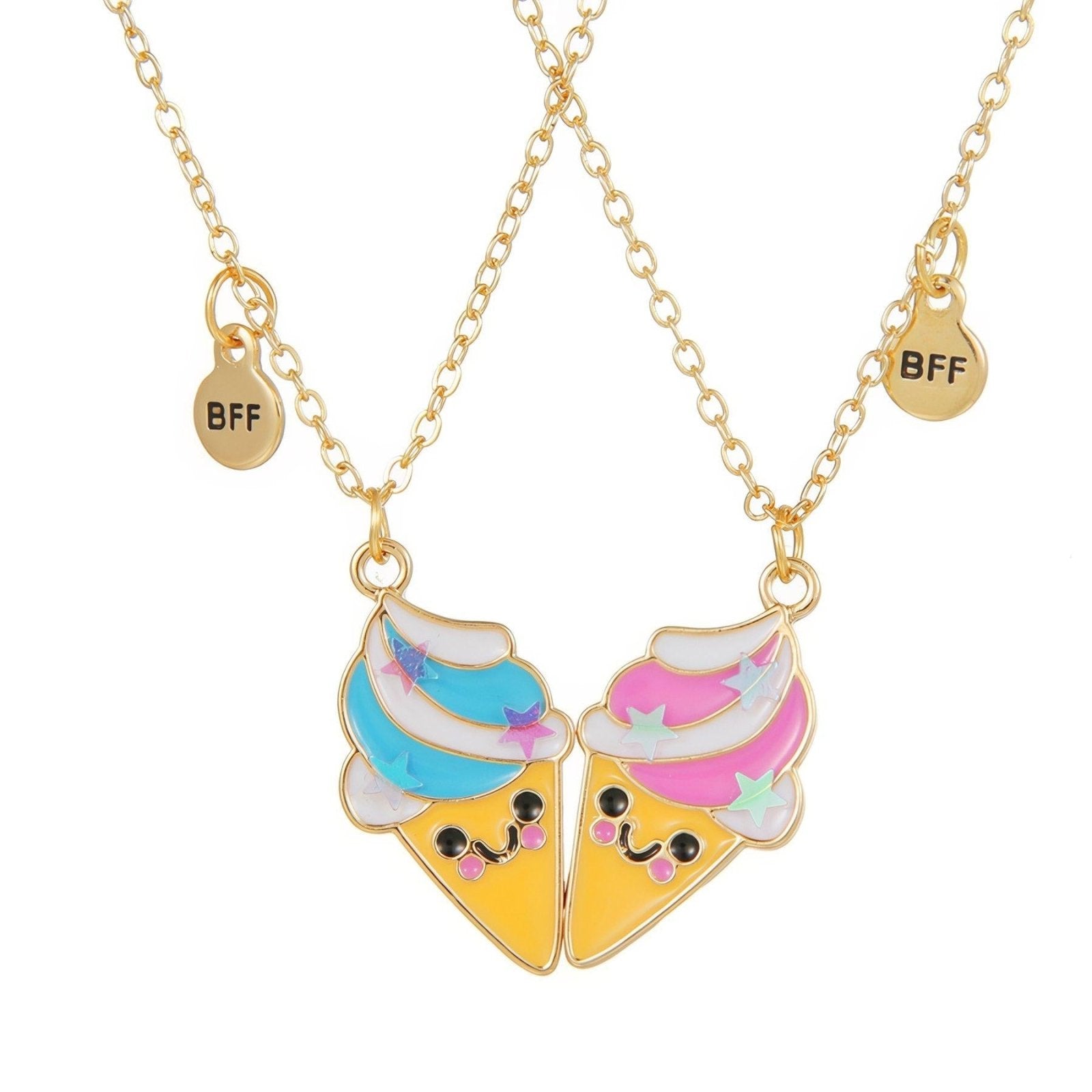 Collier duo meilleure amie, glace kawaii magnétique, en alliage et résine