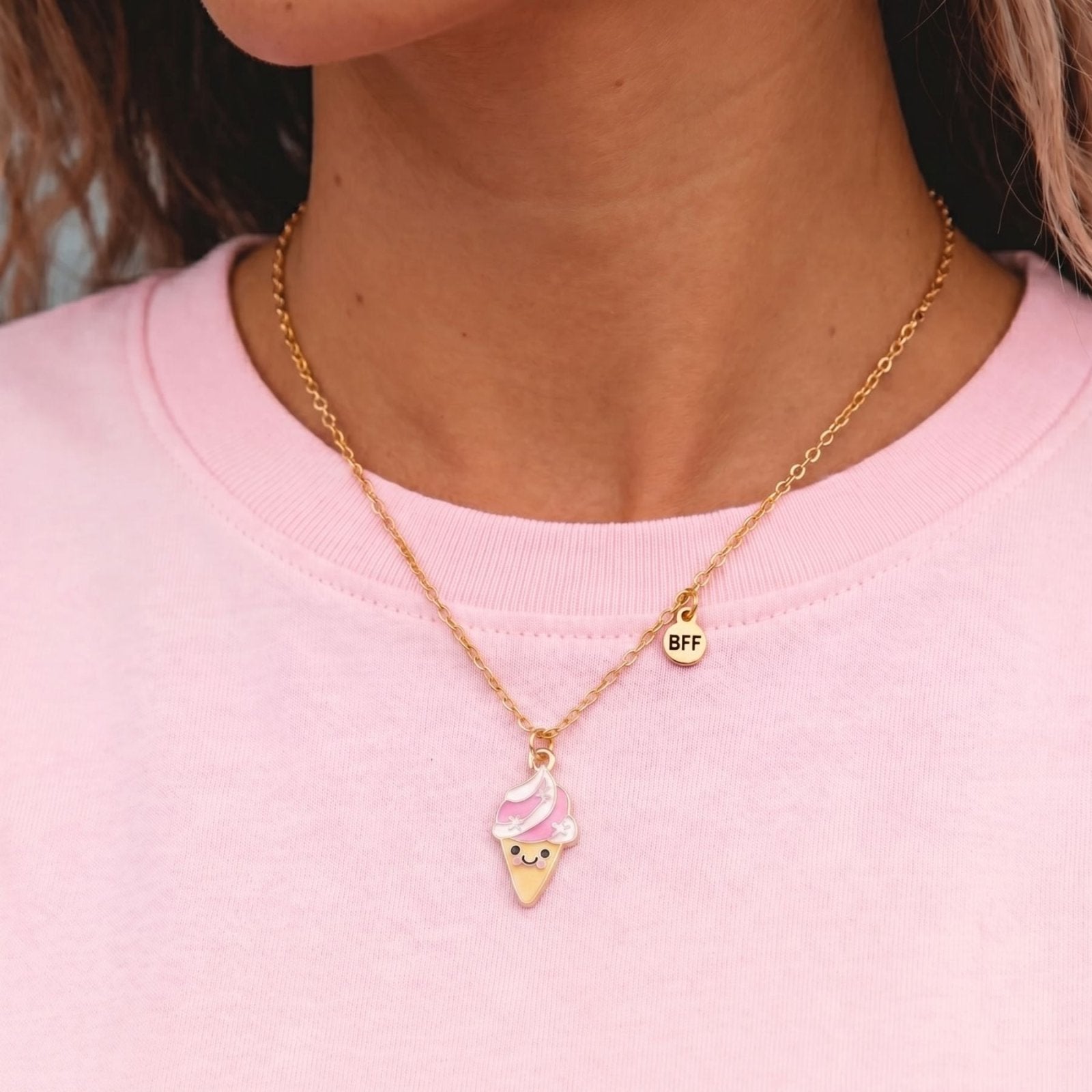 Collier duo meilleure amie, glace kawaii magnétique, en alliage et résine
