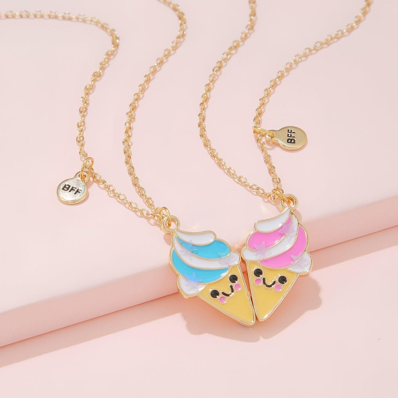 Collier duo meilleure amie, glace kawaii magnétique, en alliage et résine