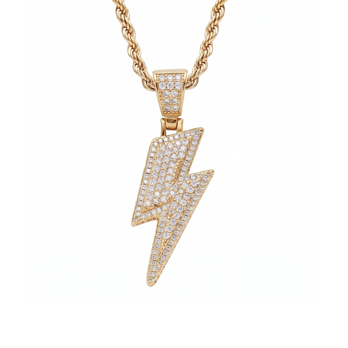 Collier éclair hip-hop pour homme, en cuivre avec placage or 18K, pendentif entièrement serti de zircons