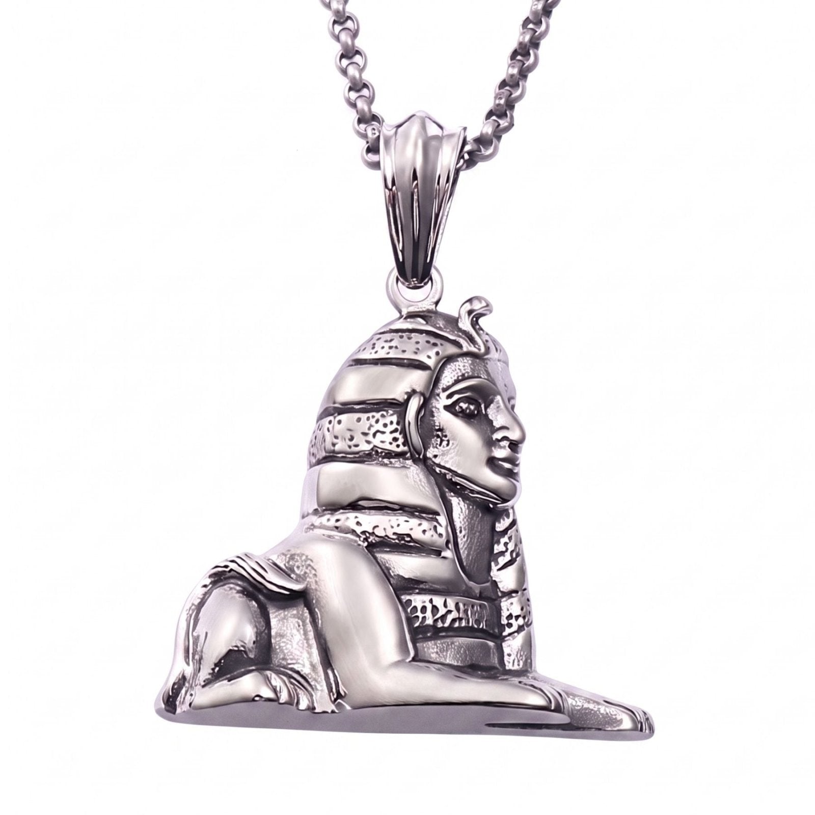 Collier égyptien antique pour homme, en acier inoxydable argenté, maille vénitienne