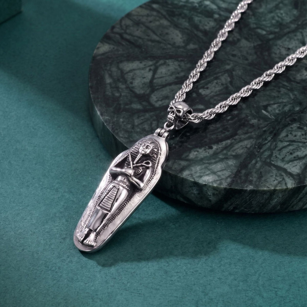 Collier égyptien pour homme, en acier inoxydable, pendentif avec momie égyptienne