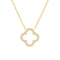 Collier élégant pendentif zircon trèfle ajouré, maille fine dorée en acier inoxydable et placage or 18K