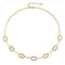 Collier élégant pour femme, maillons rectangulaires pavés de zircons blancs, en acier inoxydable
