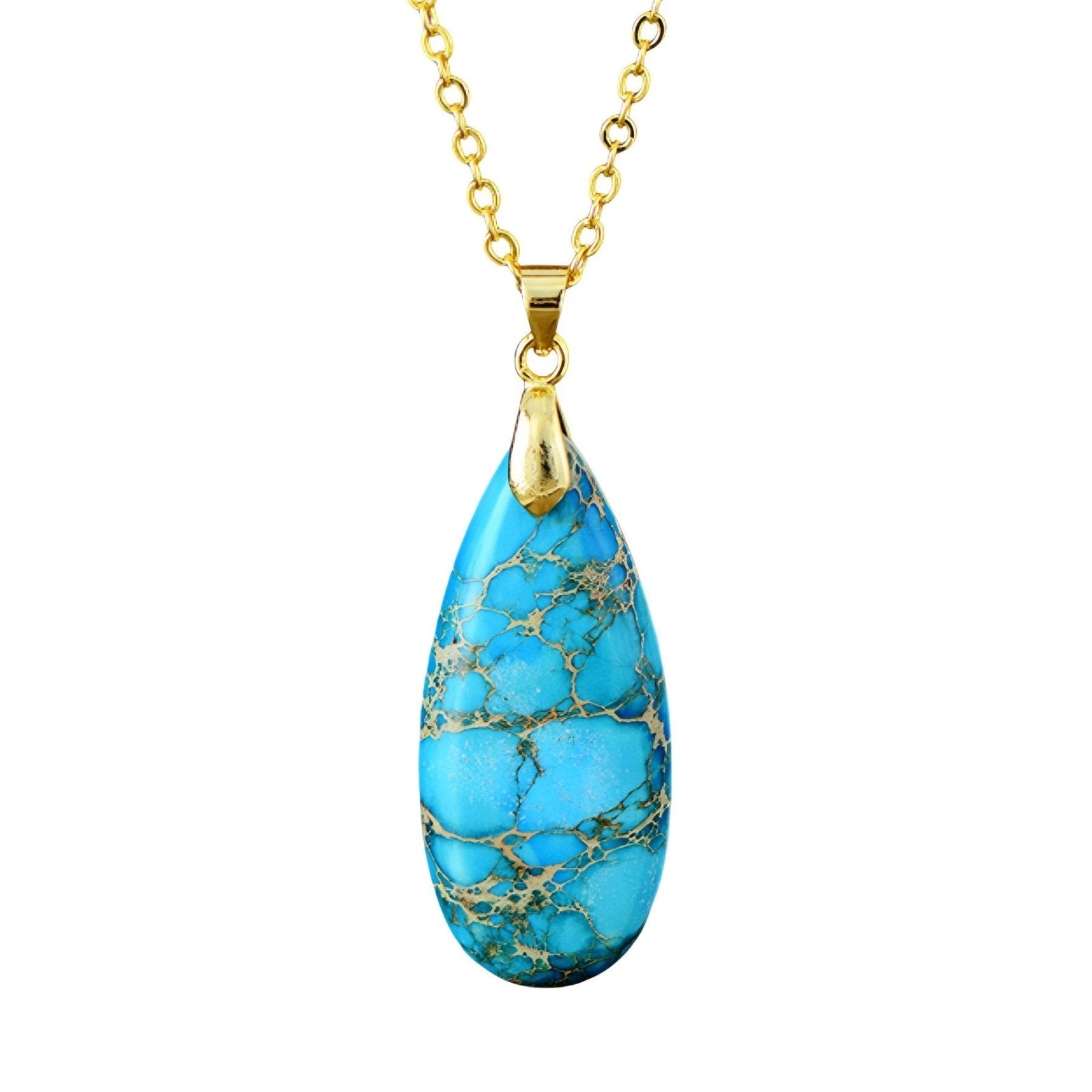 Collier élégant pour femme, pendentif goutte en pierre naturelle turquoise, chaîne or ou argent