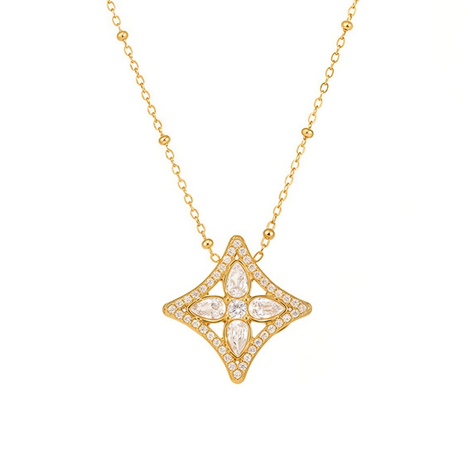Collier élégant pour femme, pendentif losange pavé de zircon, acier inoxydable
