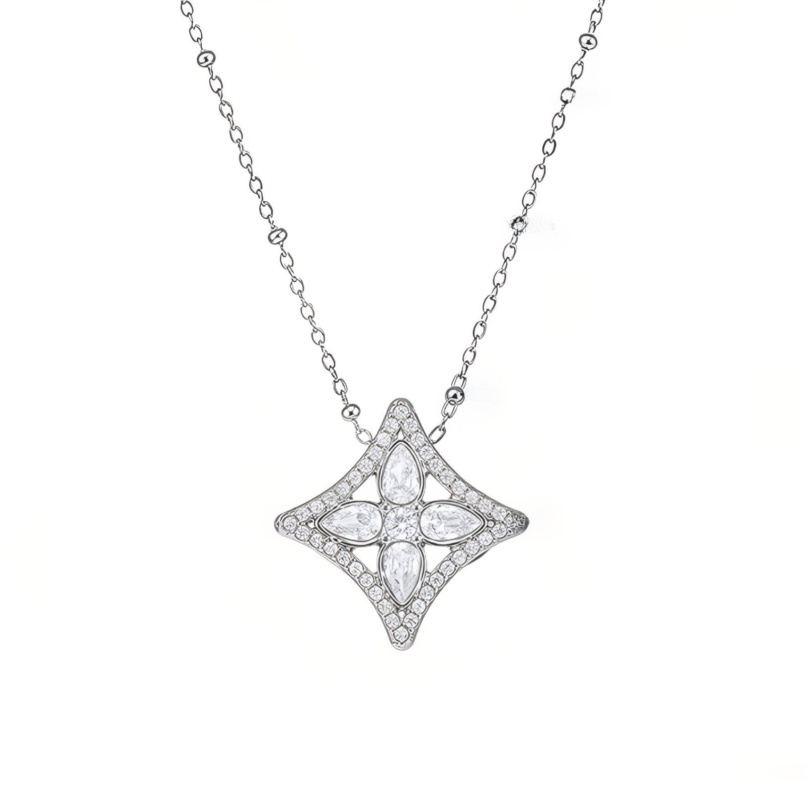 Collier élégant pour femme, pendentif losange pavé de zircon, acier inoxydable