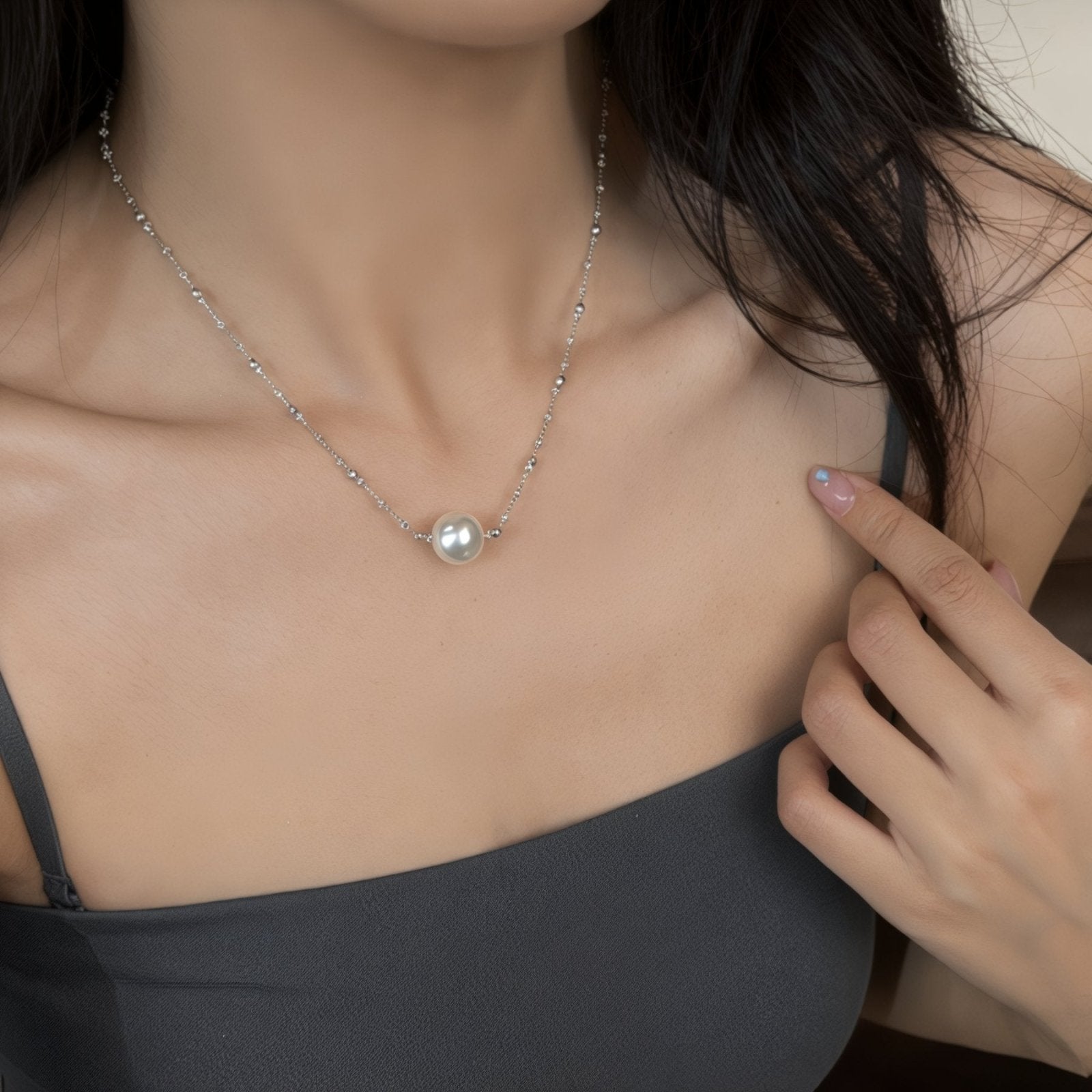 Collier en argent 925, perle centrale brillante, bijou fin et raffiné, modèle Daisy