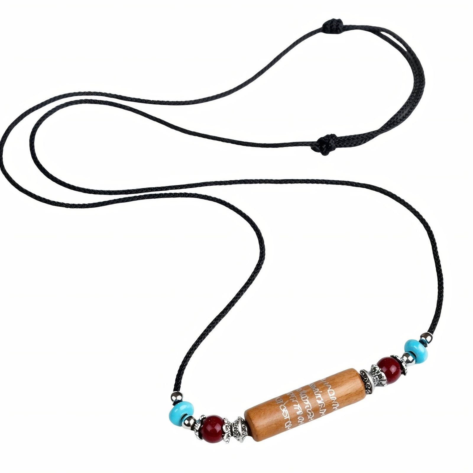 Collier en bois de jujubier naturel, avec pendentif cylindrique à cinq versets bibliques, style bohème