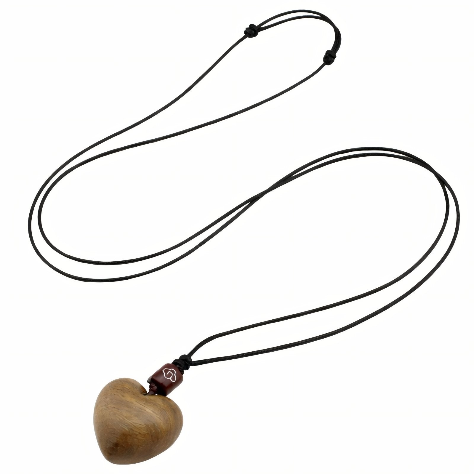 Collier en bois de santal, avec pendentif cœur artisanal, cordon noir ajustable