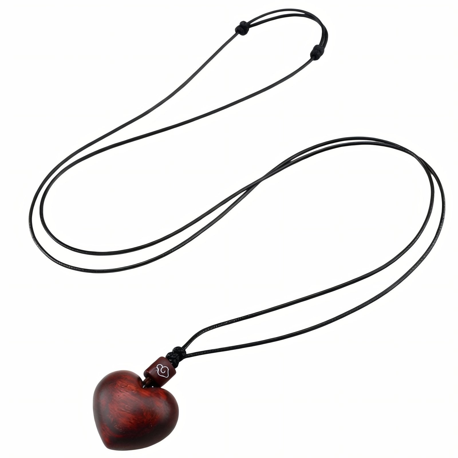 Collier en bois de santal, avec pendentif cœur artisanal, cordon noir ajustable