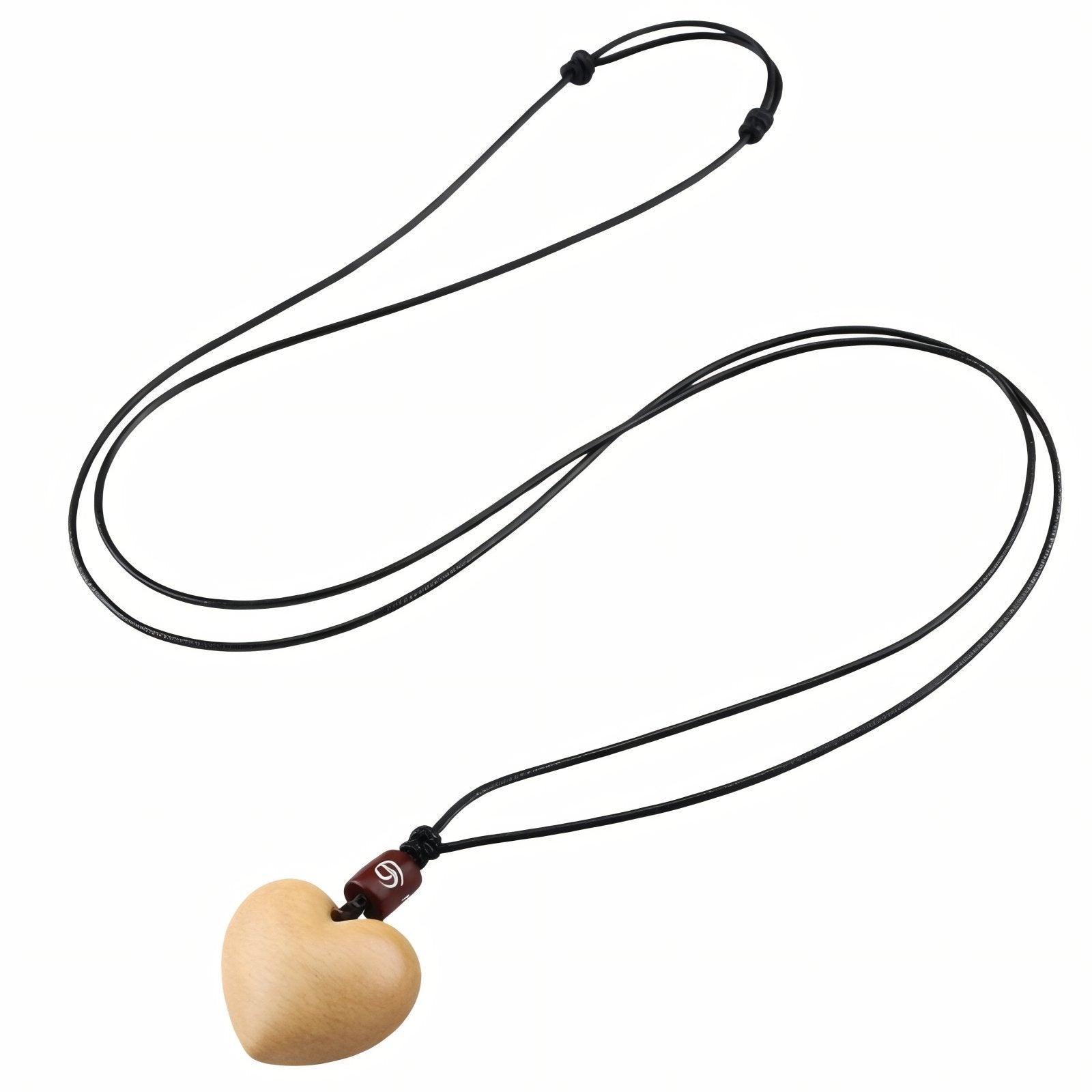 Collier en bois de santal, avec pendentif cœur artisanal, cordon noir ajustable