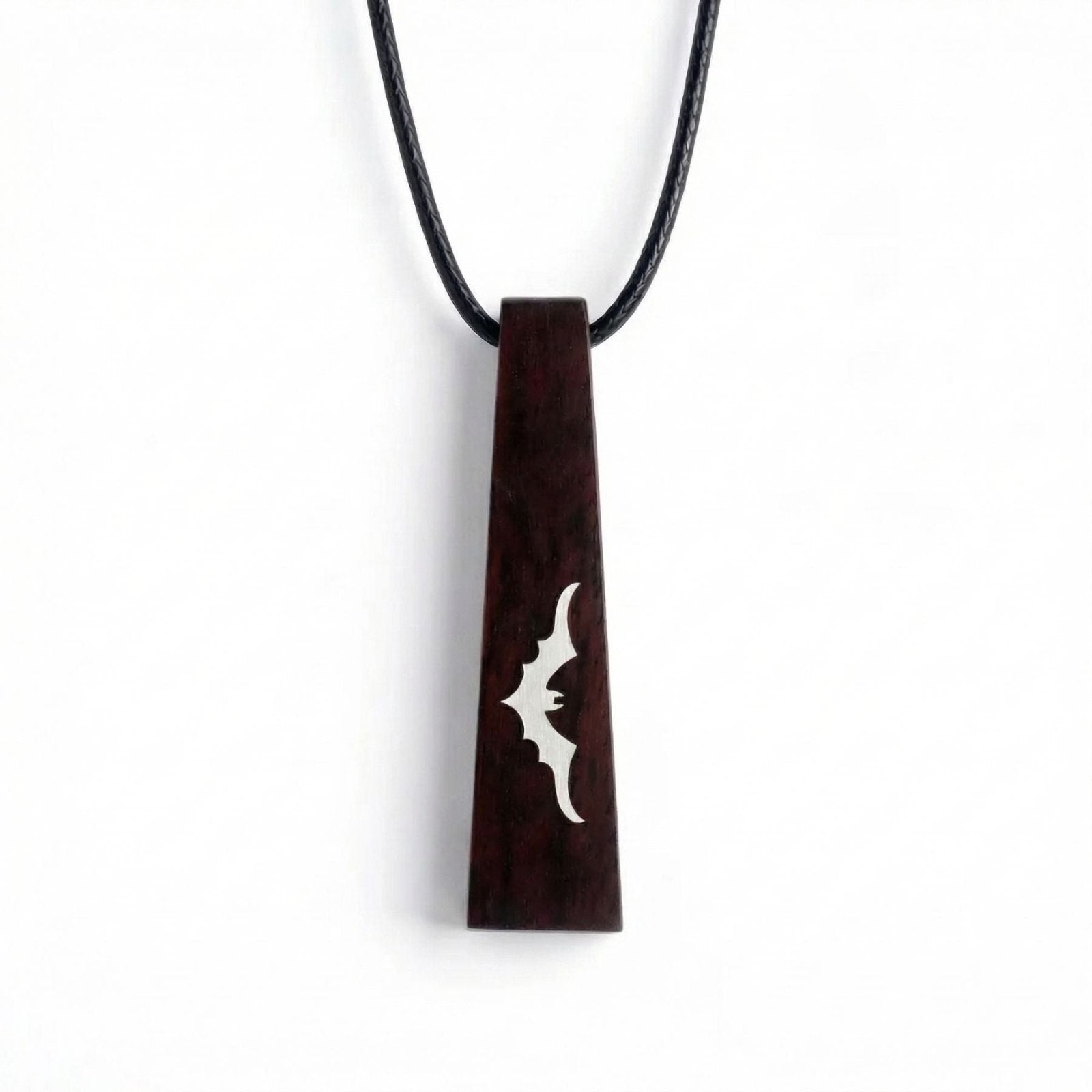 Collier en bois de santal, avec pendentif géométrique incrusté d'argent, cordon ajustable