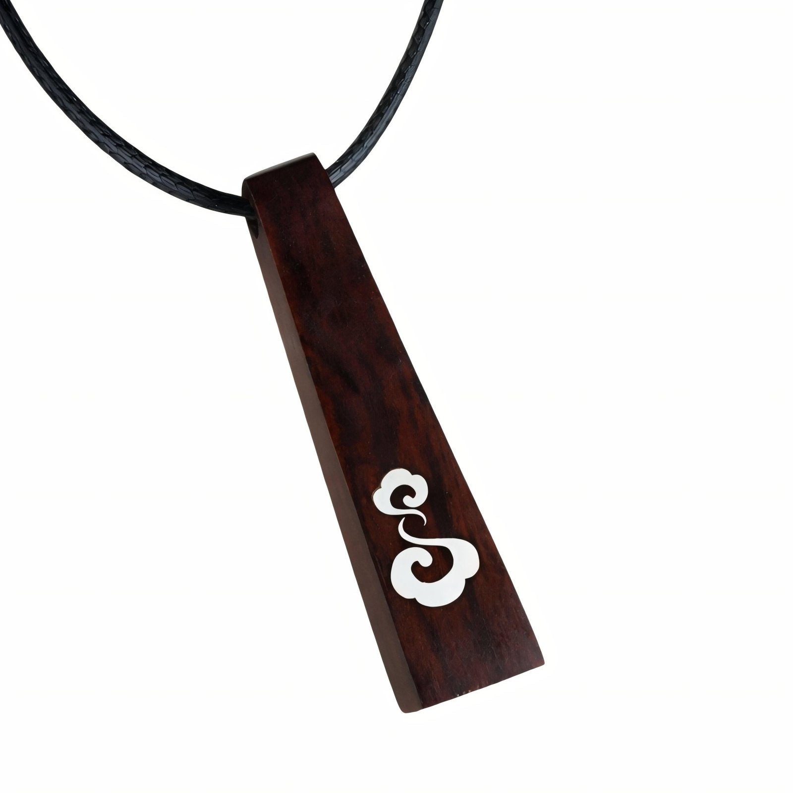Collier en bois de santal, avec pendentif géométrique incrusté d'argent, cordon ajustable