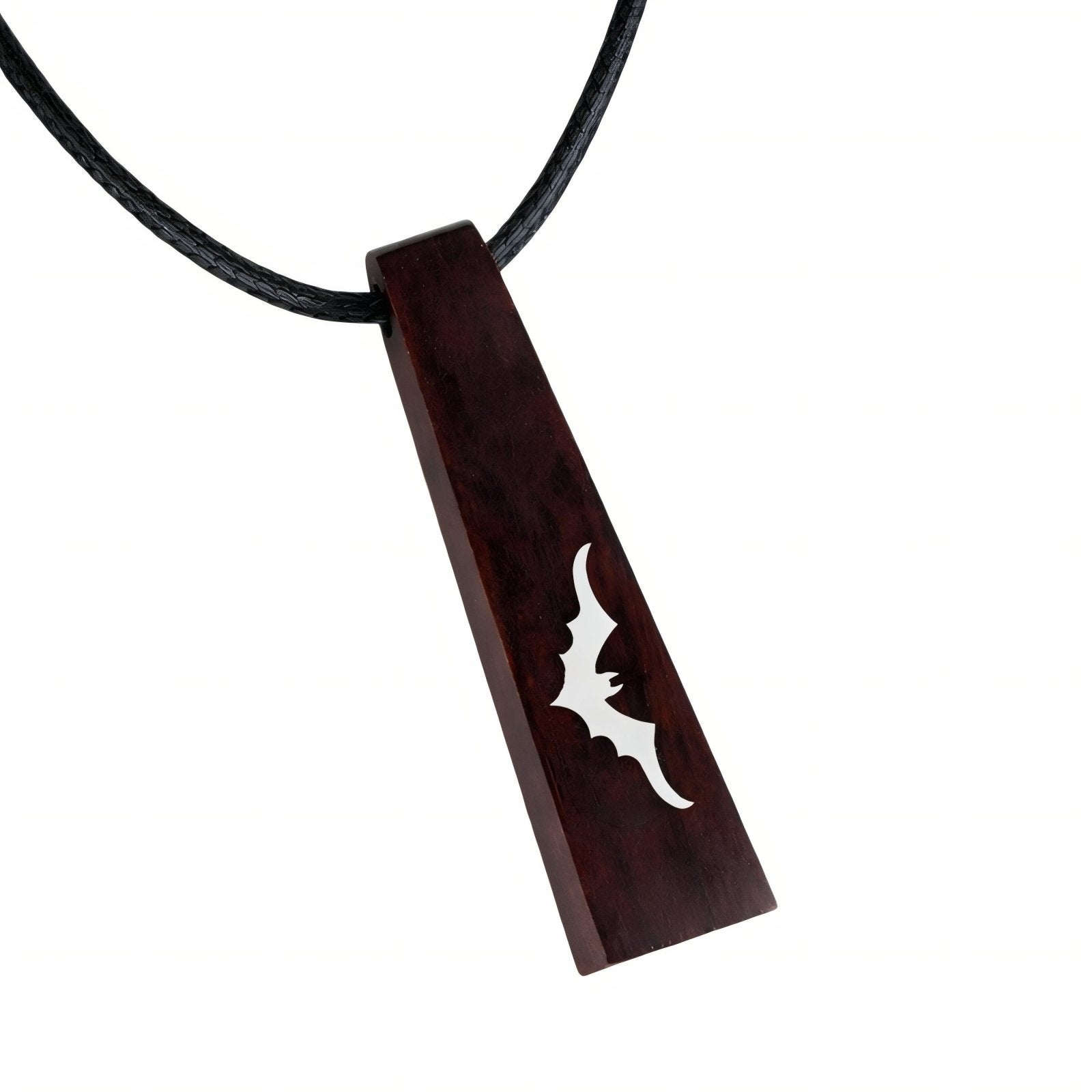 Collier en bois de santal, avec pendentif géométrique incrusté d'argent, cordon ajustable
