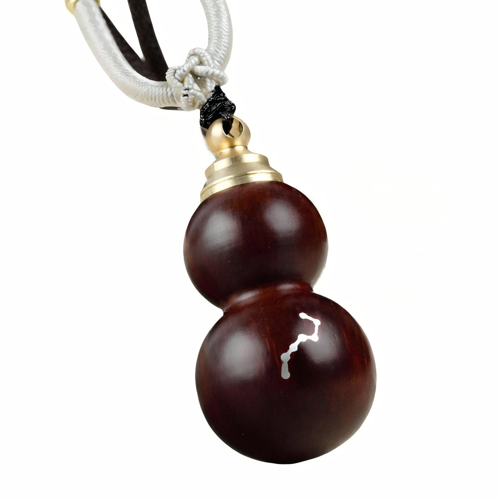 Collier en bois de santal, avec pendentif gourde incrusté d'argent, cordon ajustable