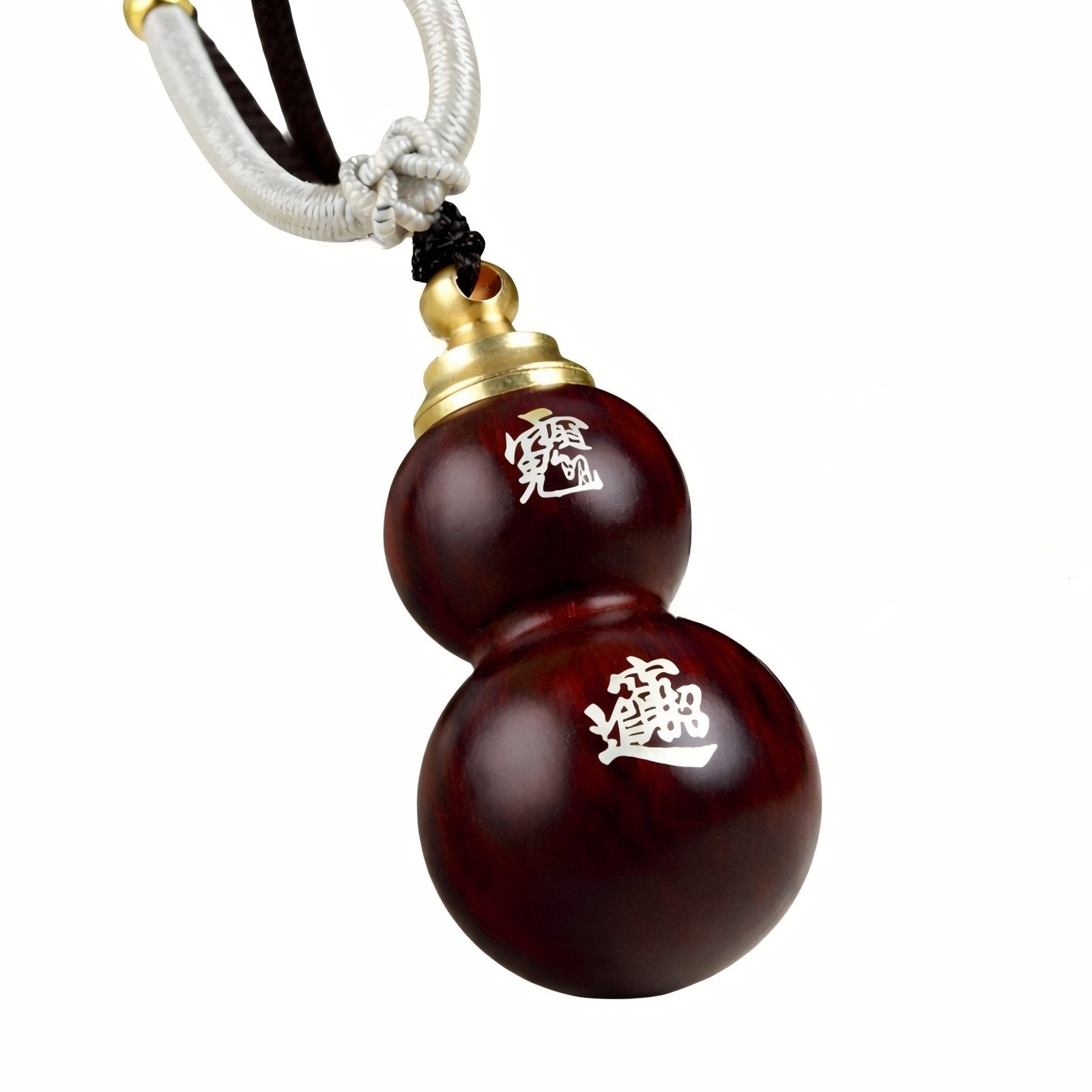 Collier en bois de santal, avec pendentif gourde incrusté d'argent, cordon ajustable