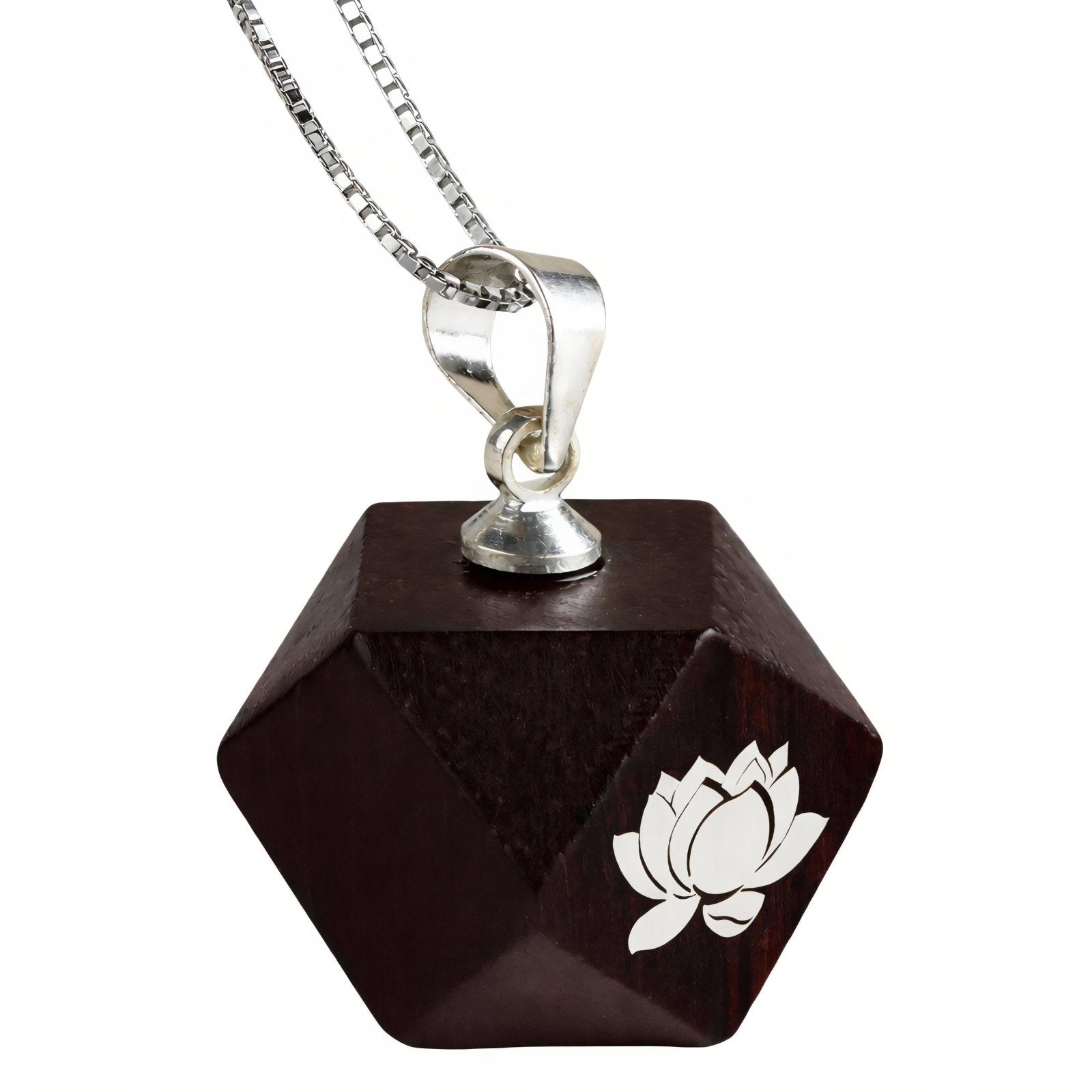 Collier en bois de santal et argent 925, avec pendentif géométrique fleur de lotus