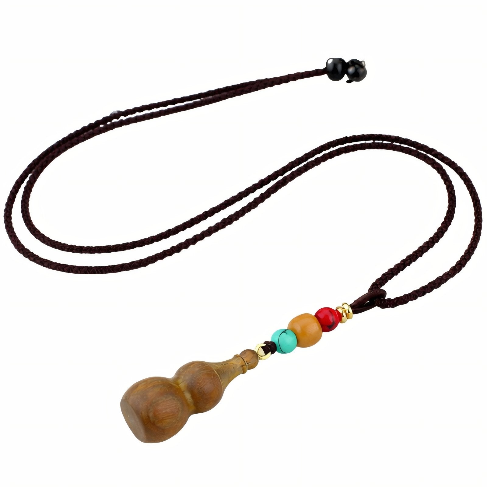 Collier en bois de santal naturel, avec pendentif gourde Wu Lou, cordon ajustable