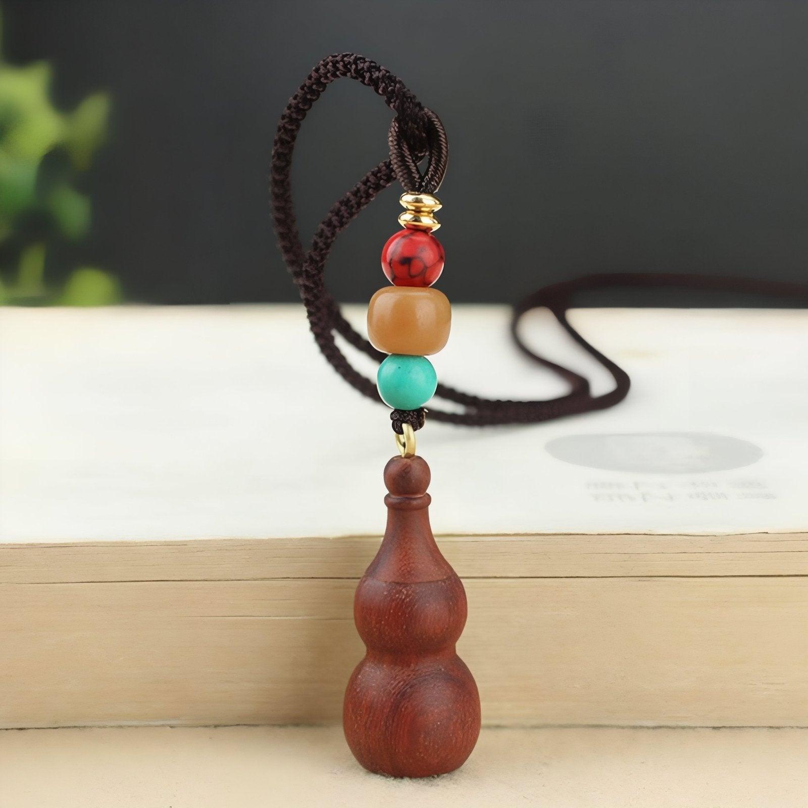 Collier en bois de santal naturel, avec pendentif gourde Wu Lou, cordon ajustable