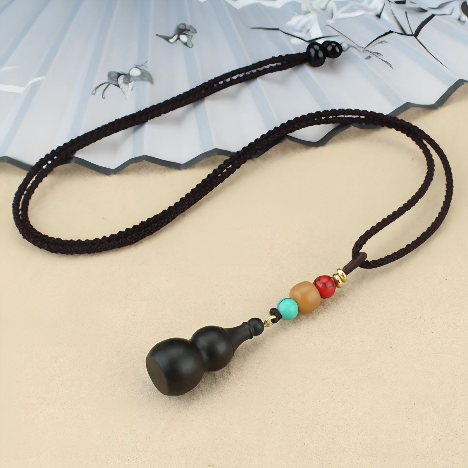 Collier en bois de santal naturel, avec pendentif gourde Wu Lou, cordon ajustable
