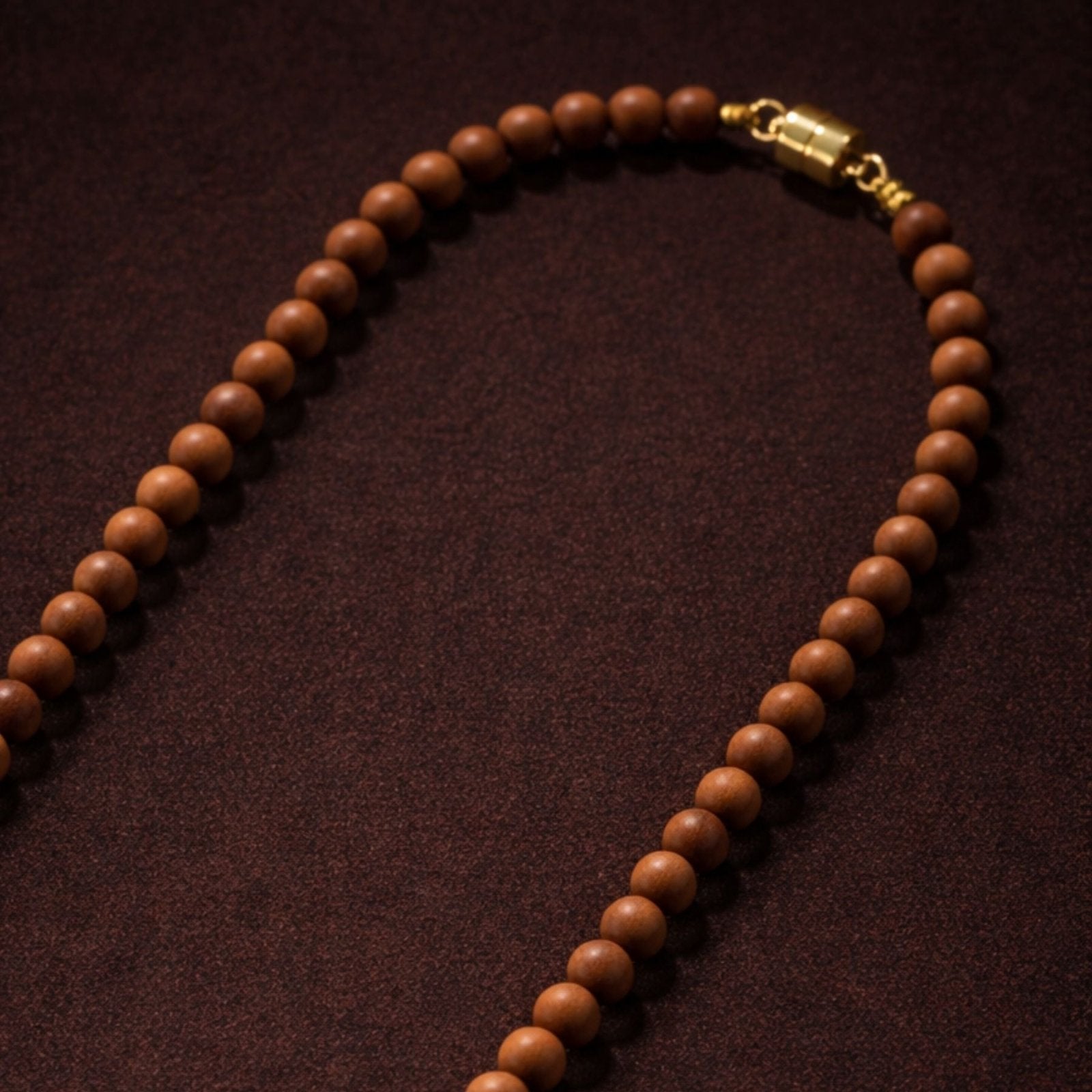 Collier en bois de santal naturel et perles de bois, avec pendentif gourde et alliage métallique