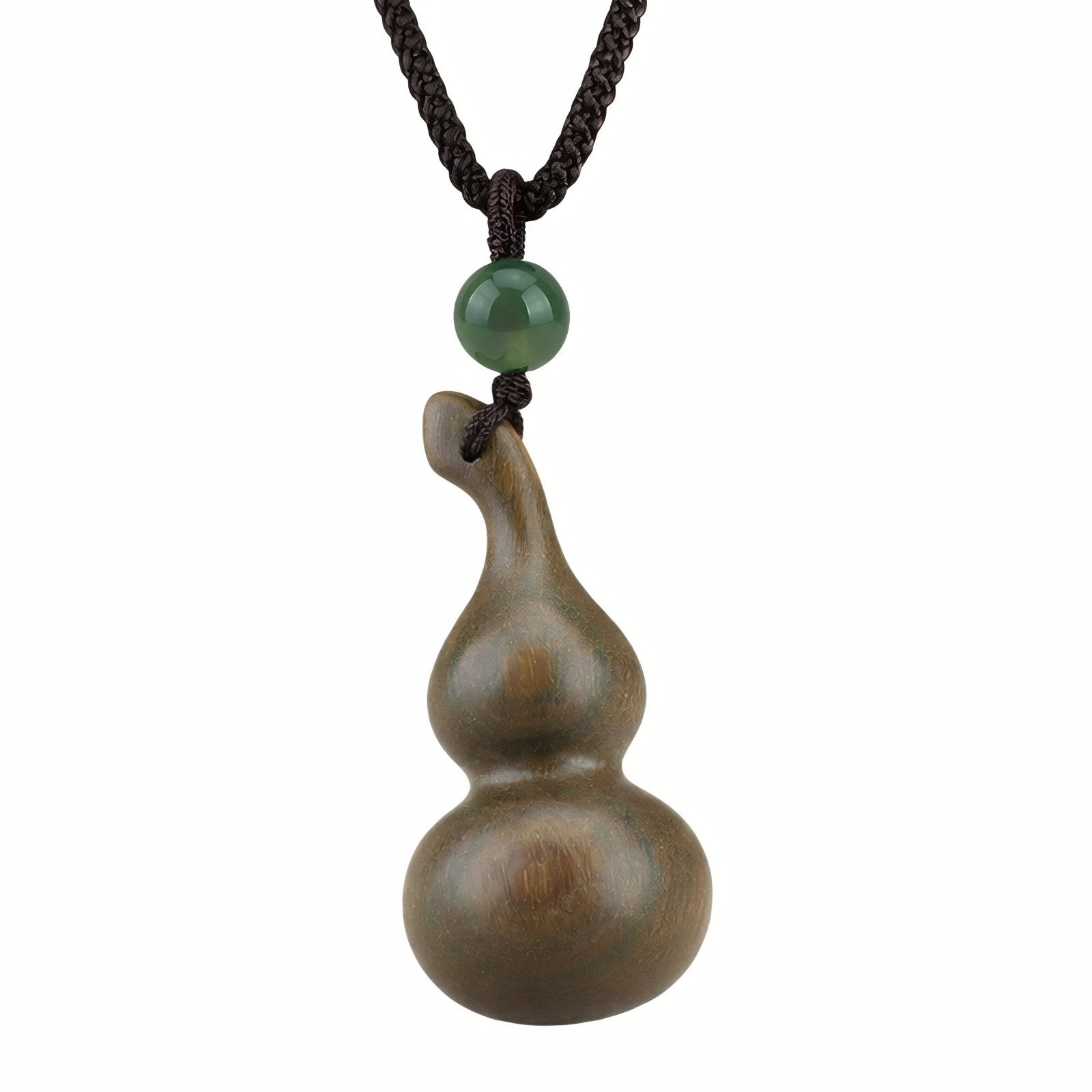 Collier en bois de santal naturel, pendentif gourde avec pierre en agate verte, cordon ajustable