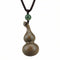 Collier en bois de santal naturel, pendentif gourde avec pierre en agate verte, cordon ajustable