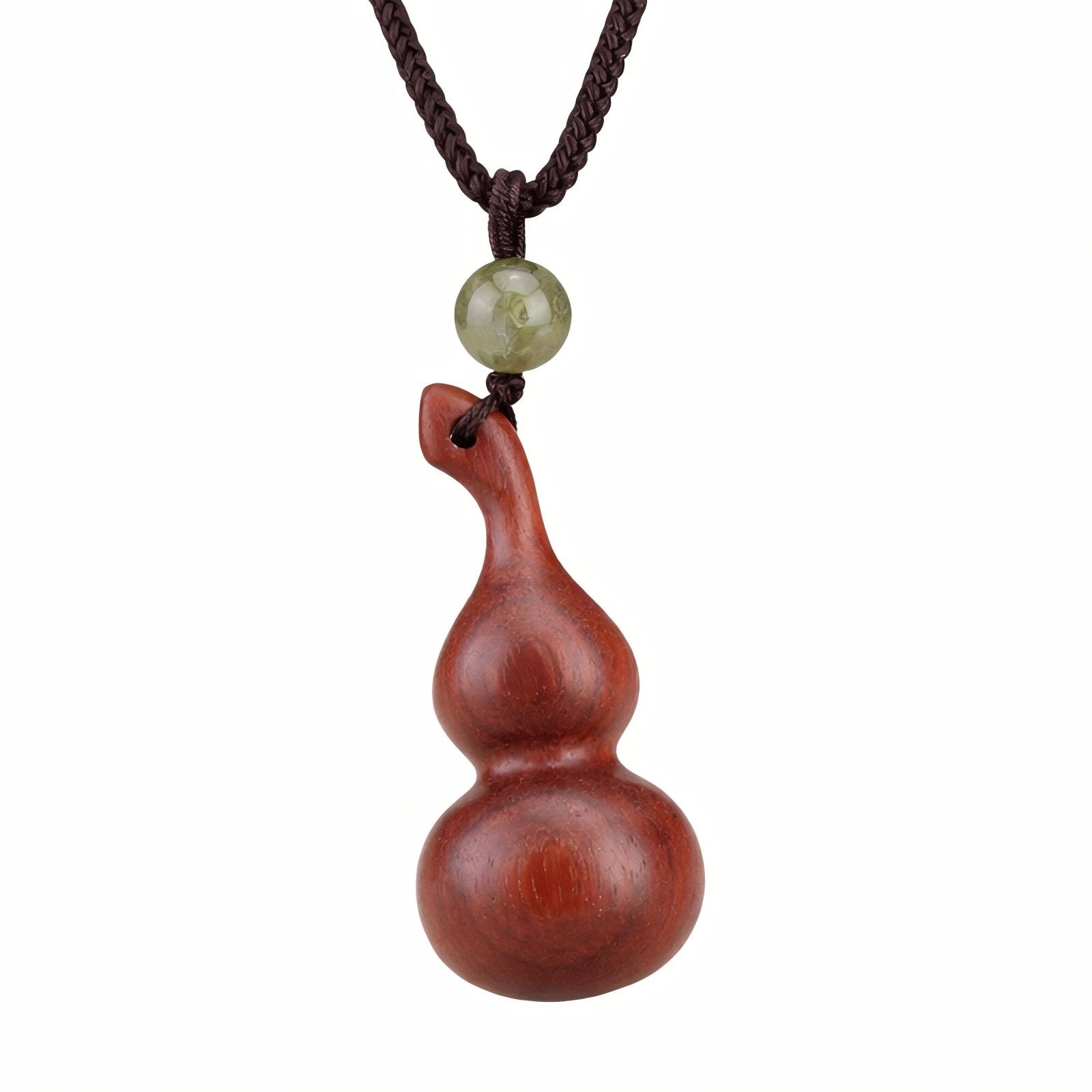 Collier en bois de santal naturel, pendentif gourde avec pierre en agate verte, cordon ajustable