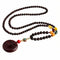 Collier en bois de santal rouge, avec pendentif rond, perles en bois, pierre naturel et alliage métallique