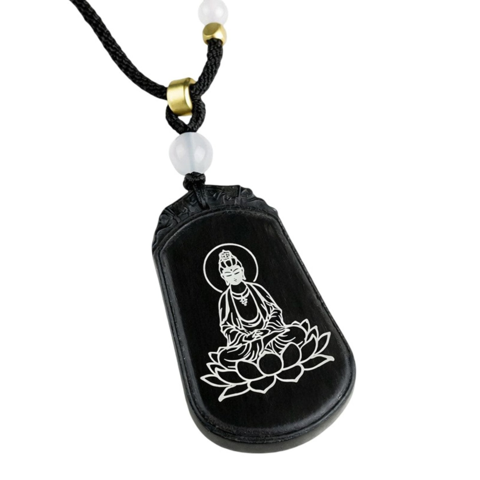 Collier en bois d'ébène naturel, avec pendentif Bouddha et Guanyin incrusté d'argent, cordon ajustable
