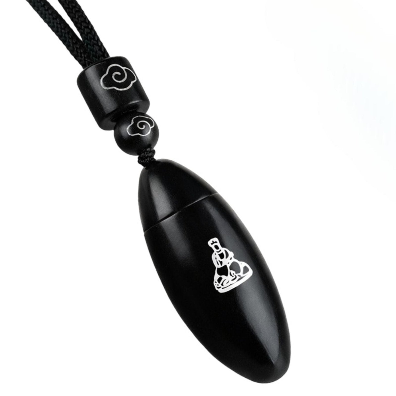 Collier en bois d'ébène naturel, avec pendentif ouvrant incrusté d'argent, cordon ajustable