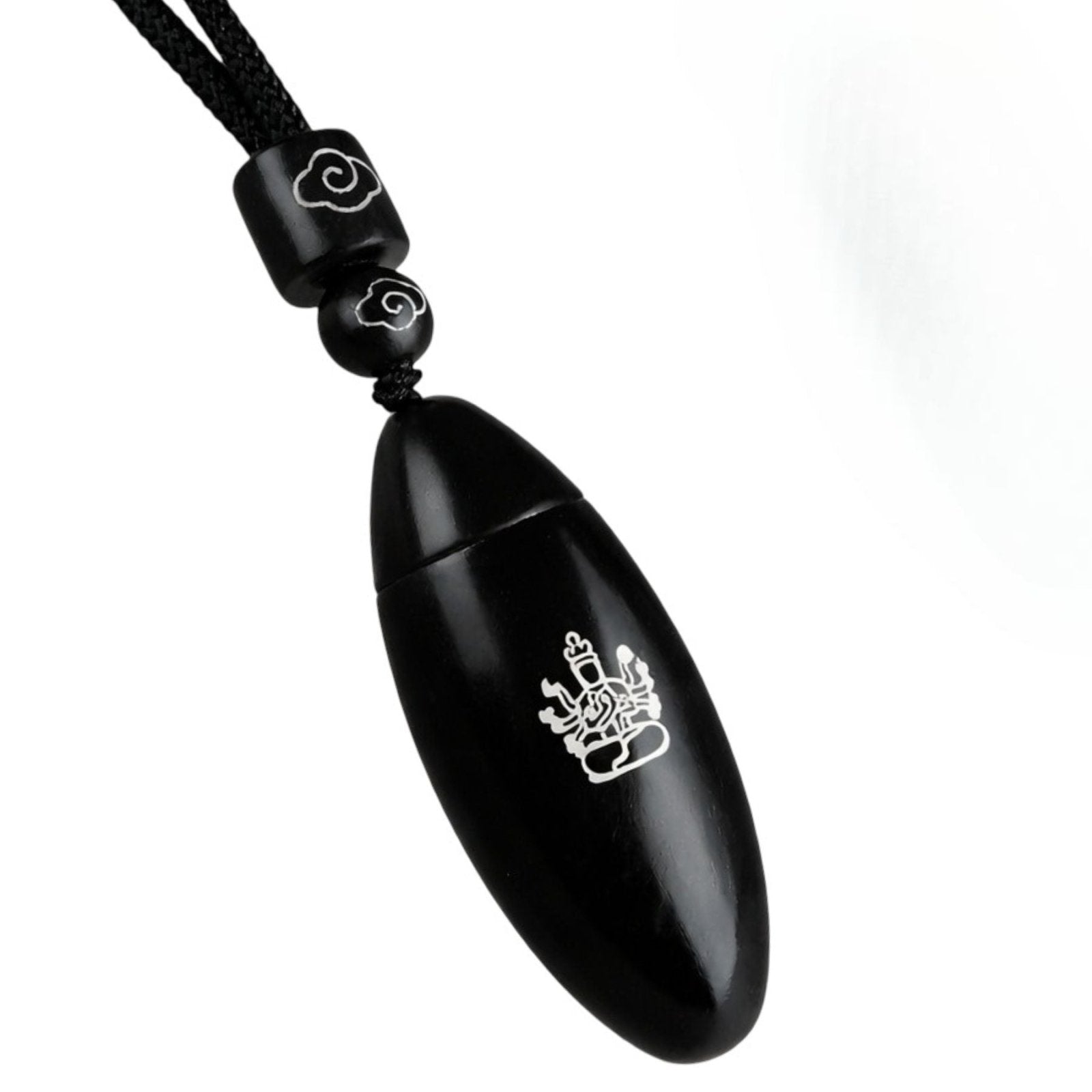 Collier en bois d'ébène naturel, avec pendentif ouvrant incrusté d'argent, cordon ajustable