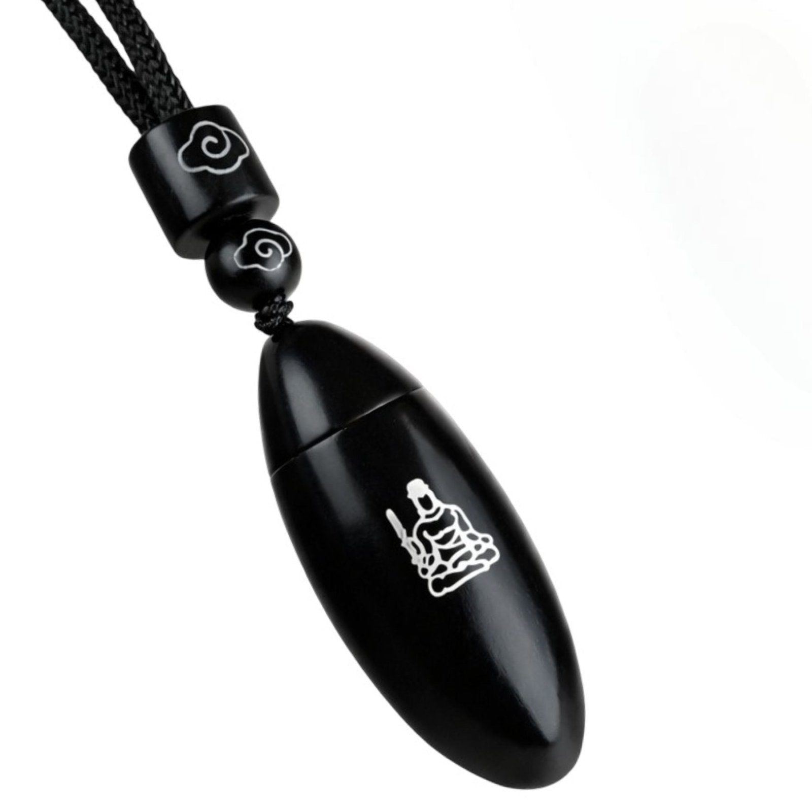 Collier en bois d'ébène naturel, avec pendentif ouvrant incrusté d'argent, cordon ajustable