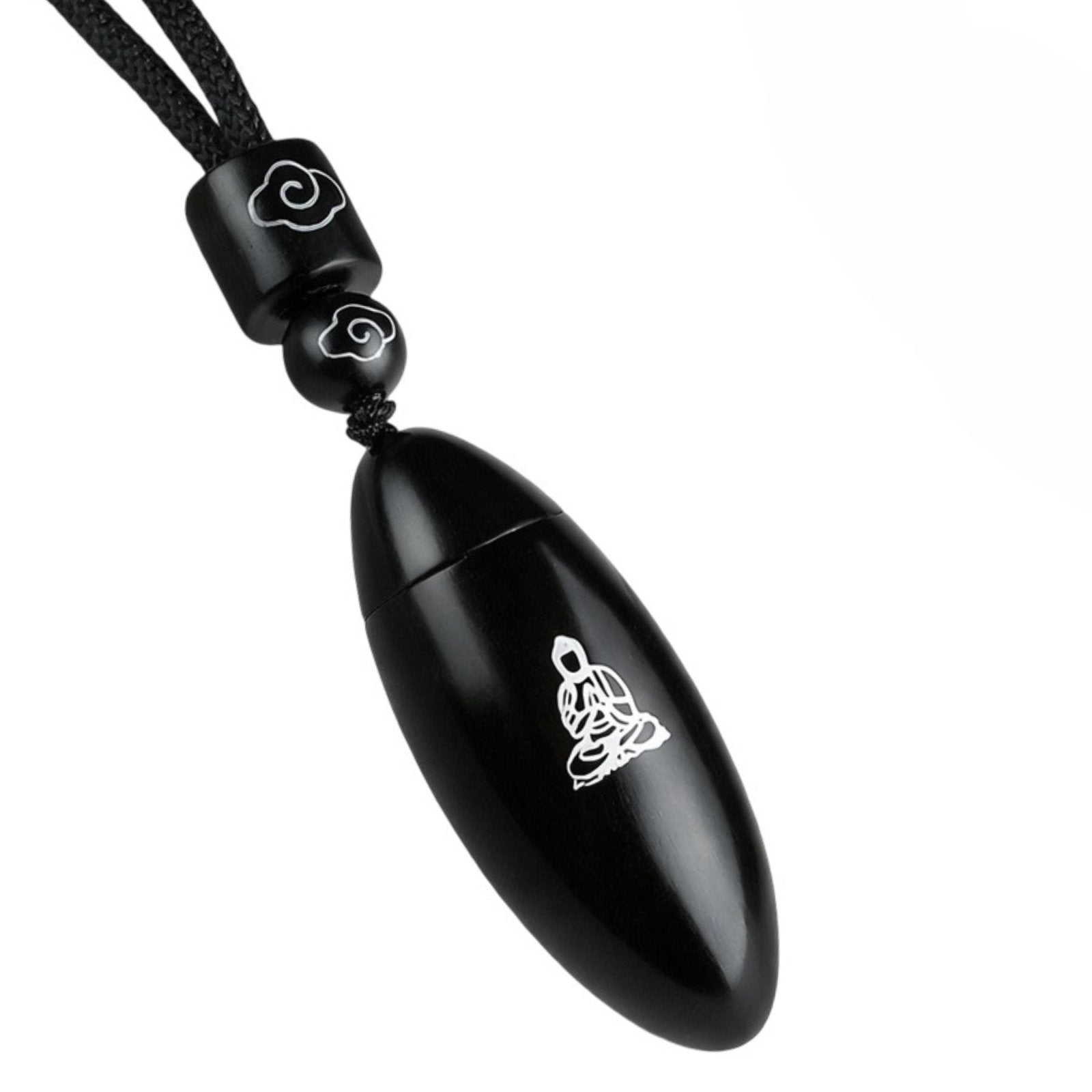 Collier en bois d'ébène naturel, avec pendentif ouvrant incrusté d'argent, cordon ajustable