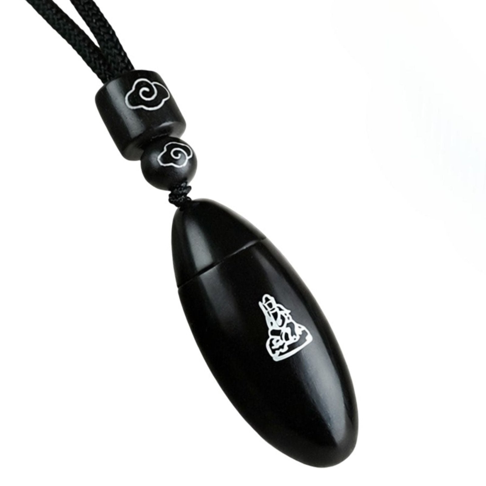 Collier en bois d'ébène naturel, avec pendentif ouvrant incrusté d'argent, cordon ajustable