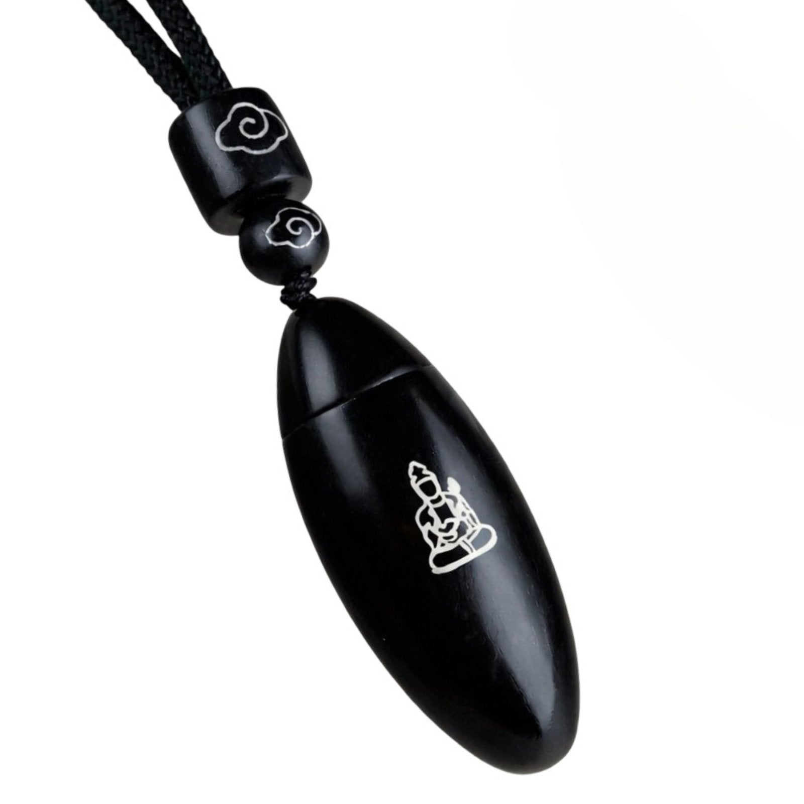 Collier en bois d'ébène naturel, avec pendentif ouvrant incrusté d'argent, cordon ajustable