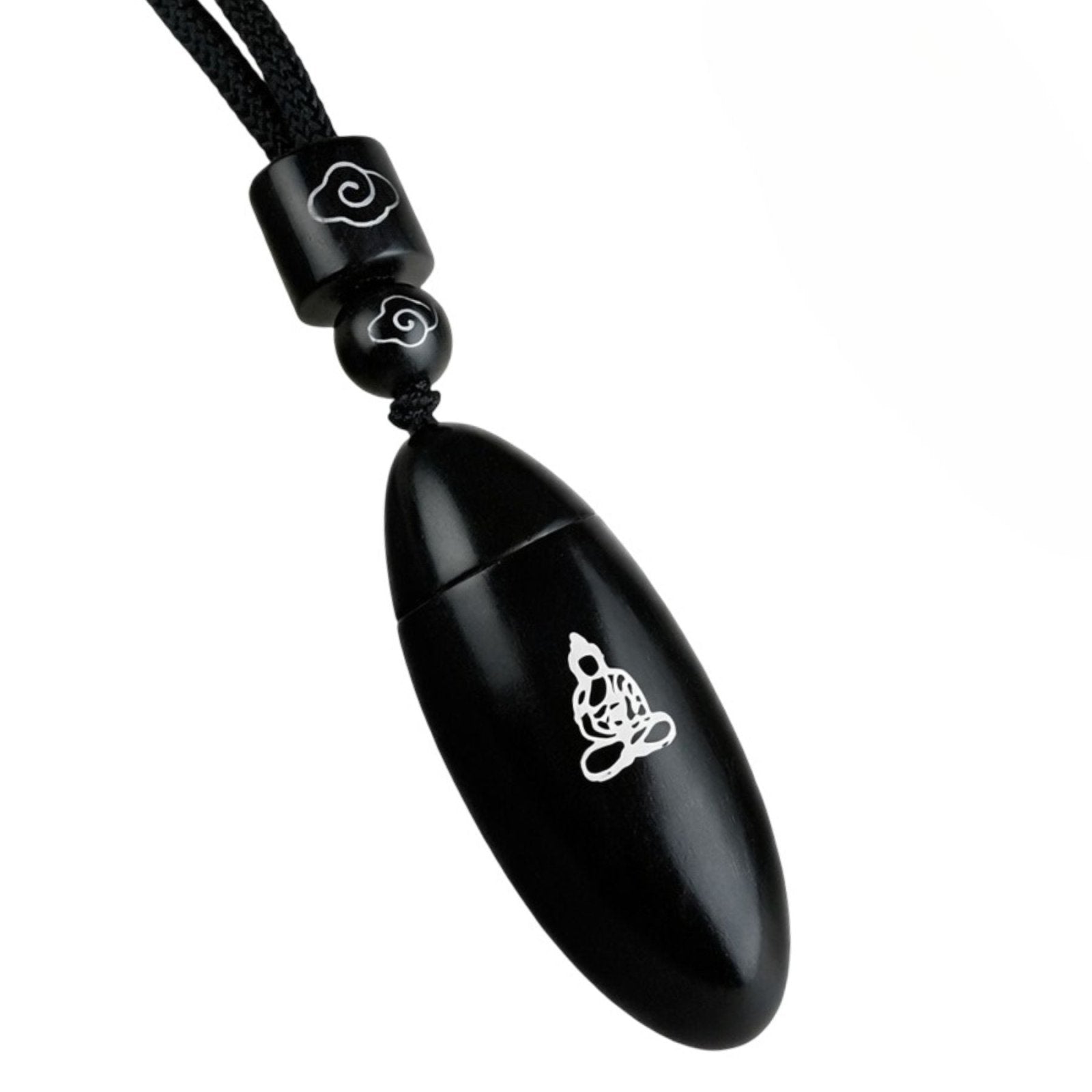 Collier en bois d'ébène naturel, avec pendentif ouvrant incrusté d'argent, cordon ajustable