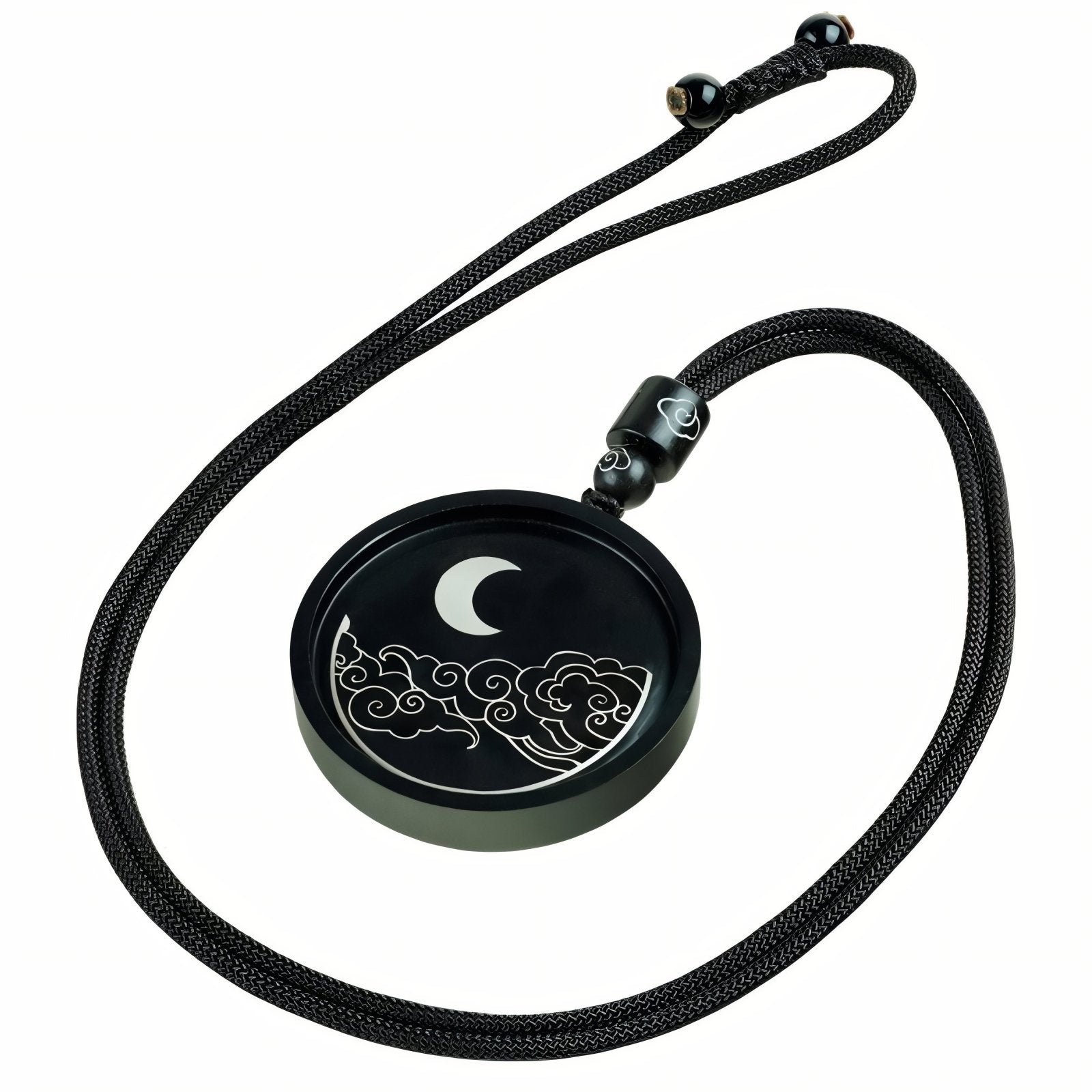 Collier en bois d’ébène noir, avec pendentif spirituel, incrustation argent, style rétro