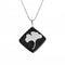 Collier en bois d'ébène noir et en argent 925, avec pendentif carré incrusté d'une feuille
