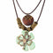 Collier en bois double rang, avec pendentif trèfle, en alliage de zinc, style bohème