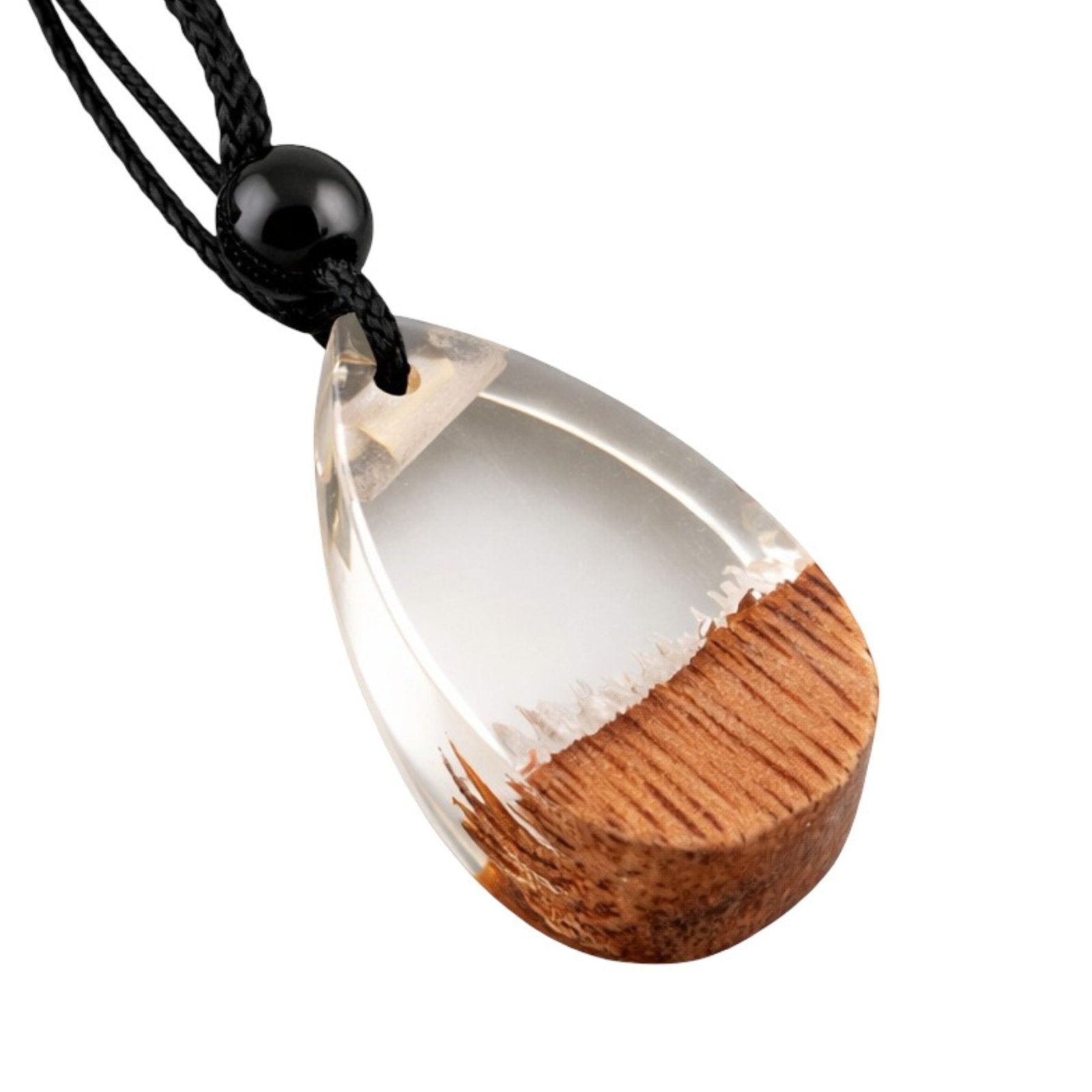 Collier en bois et résine, avec pendentif goutte et cordon ajustable, style bohème