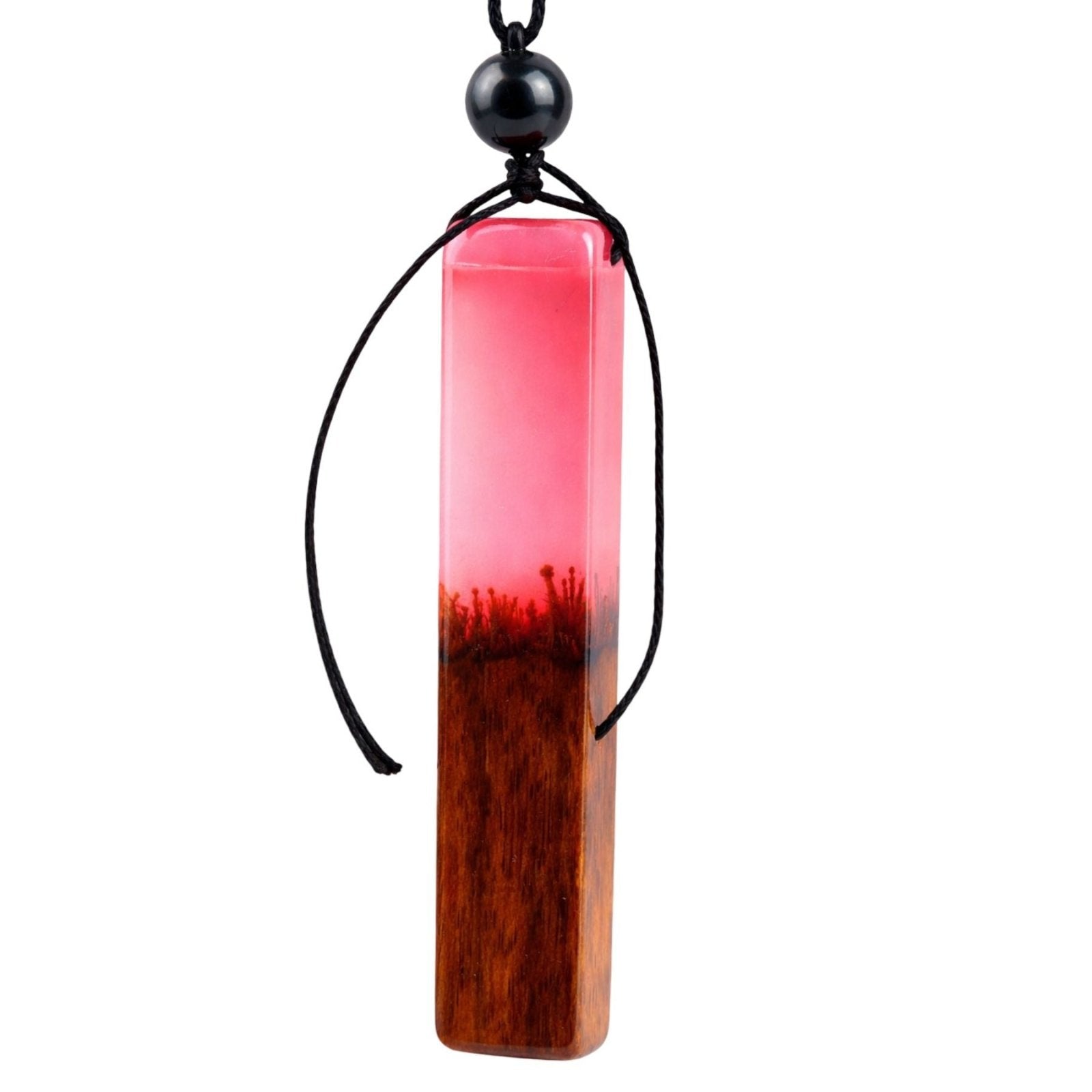 Collier en bois et résine, avec pendentif rectangulaire et cordon ajustable, style artisanal