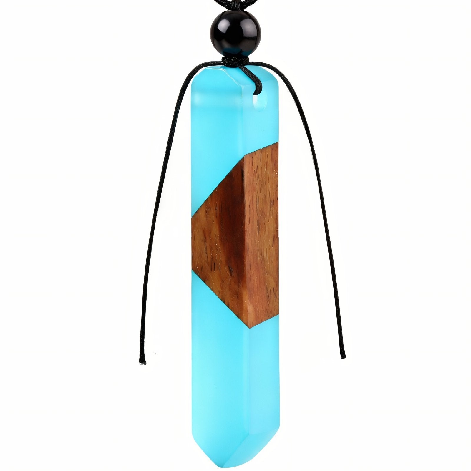 Collier en bois et résine bleue, avec pendentif géométrique et cordon ajustable, style moderne