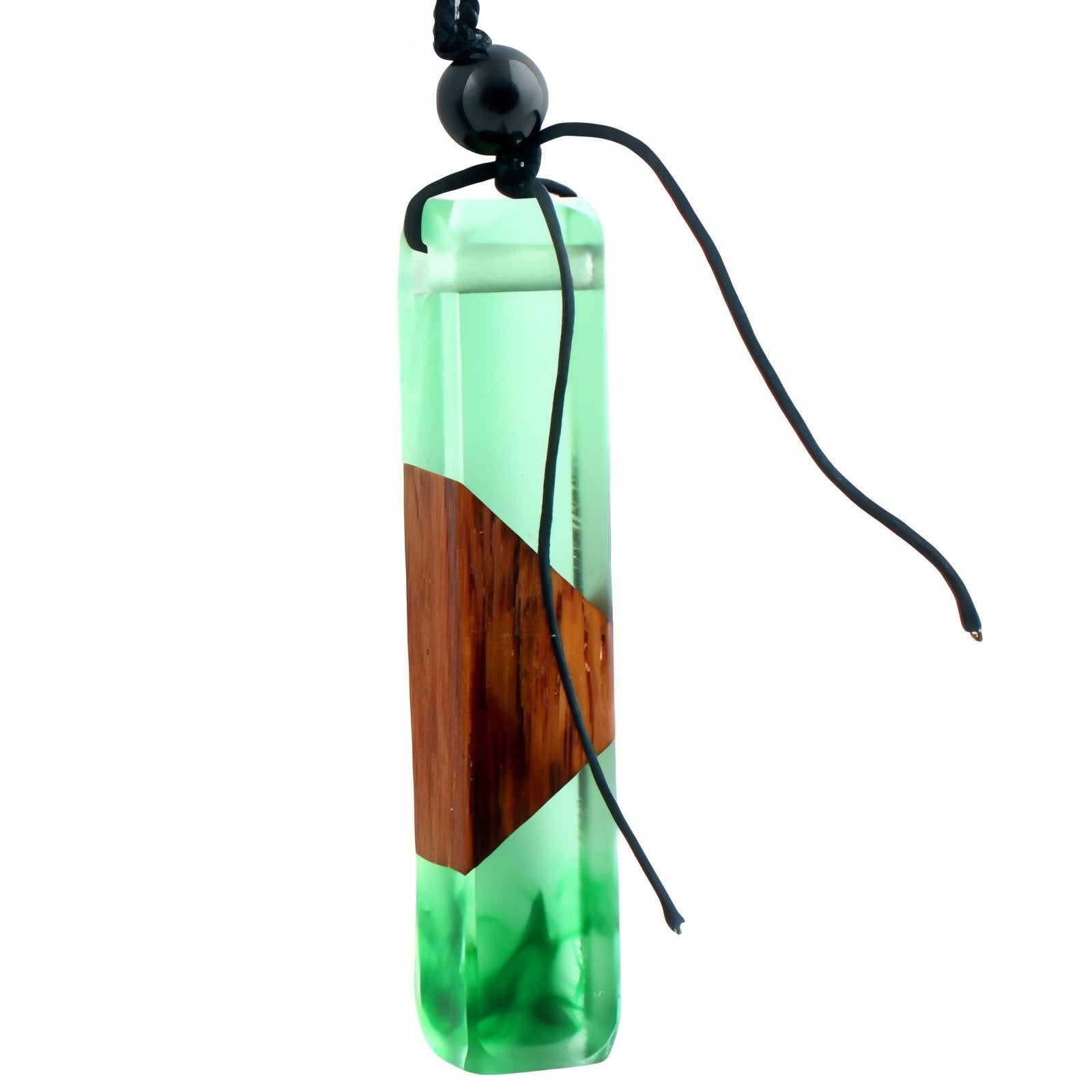 Collier en bois et résine colorée, avec pendentif géométrique et cordon noir ajustable, style artistique