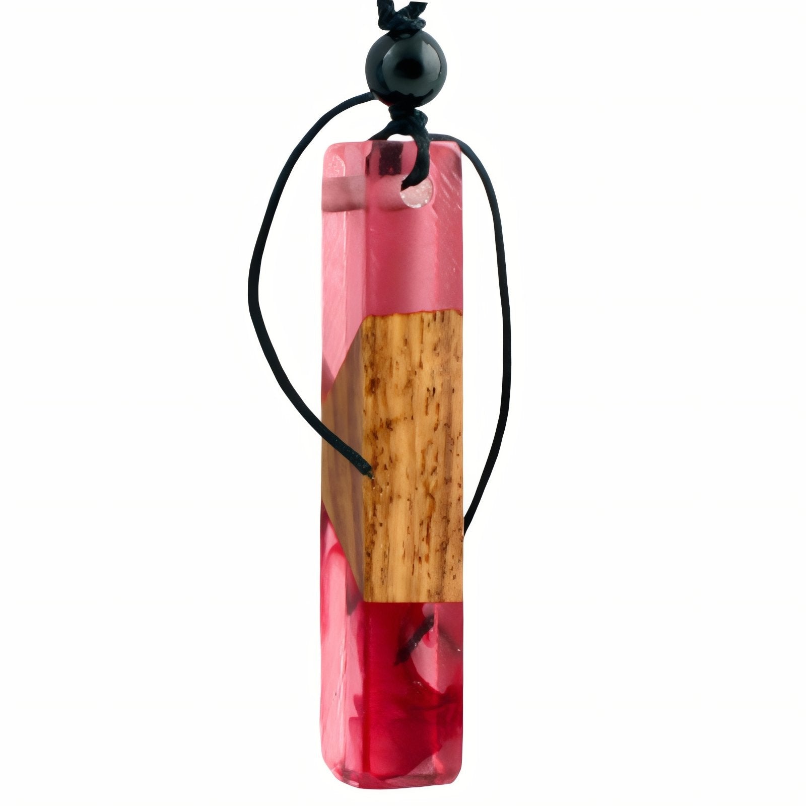 Collier en bois et résine colorée, avec pendentif géométrique et cordon noir ajustable, style artistique